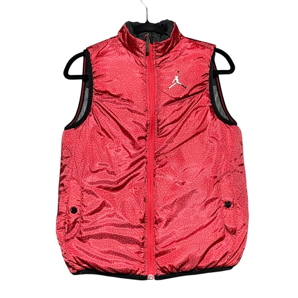 Jordan Full Zip Reversible Puffer Vest Grey Black Red Elephant Print Youth M